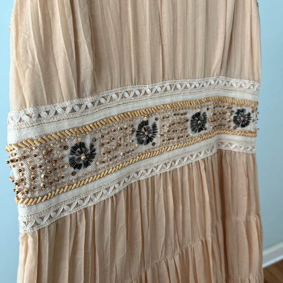 Vintage Signé Danish Boho Dress Tiered Beaded Sz L - Picture 6 of 15